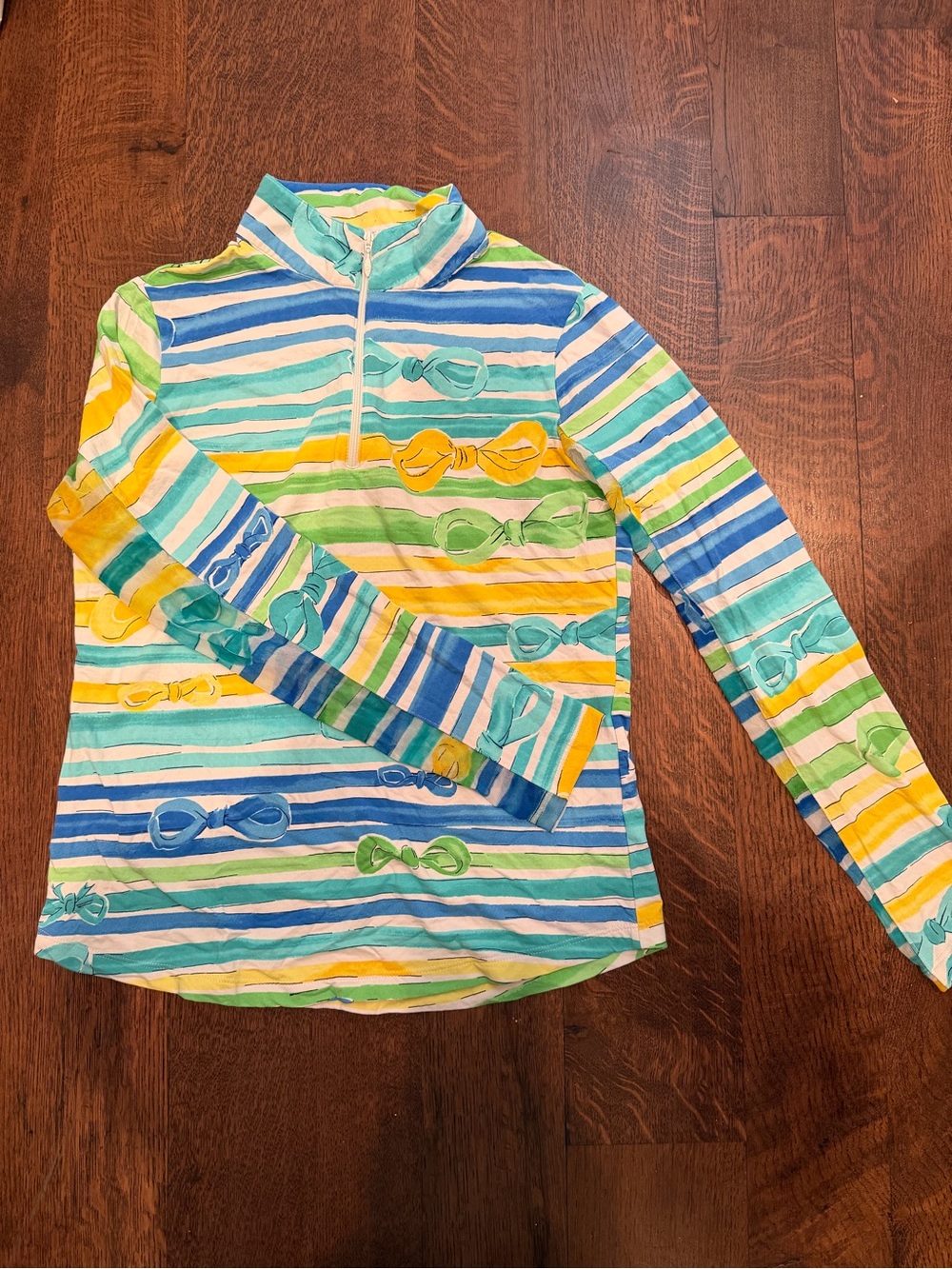 Ibkul Women’s Striped Long-Sleeve Swim Top - Blue, Green, Yellow